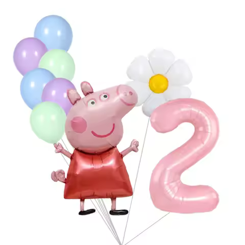 Peppa Pig Theme Aluminum Foil Balloons 1-9 Number Set Kids Birthday Party Baby Shower Decorations Gi