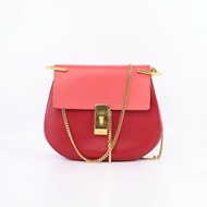 Chloe 雙拼紅色荔枝紋牛皮小豬包 斜背包