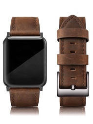 1入組適用於蘋果手錶Ultra 2 1 Se S9 8 7 6 5 4 3 2 1系列男女通用38Mm40Mm41Mm42Mm44Mm45Mm49Mm經典紳士復古風格棕色皮革蘋果手錶錶帶替換