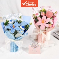 Crochet Floral Bouquet, Handmade Woven Tulip Flower Bouquets For Birthday Gift Home Table Decor Moth