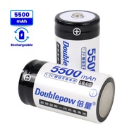 DOUBLEPOW Paket 2PCS Baterai D Size 5500mAh Cas Rechargeable Batre Cas