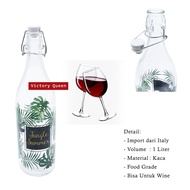 Vintage Glass Bottle Imported Italy 1 Liter Wine Thick Cold Water Jungle Jungle Jungle Motif 1 Ltr 1