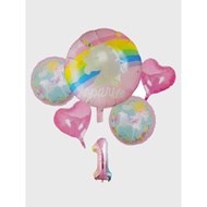 6 pcs Balloon foils set unicorn head 5pcs + 80cm gradient number balloons