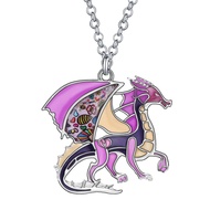 DUOWEI Alloy Fancy Welsh Dragon Necklace Enamel Fantasy Pendant Jewelry Novelty Gifts for Women Teen