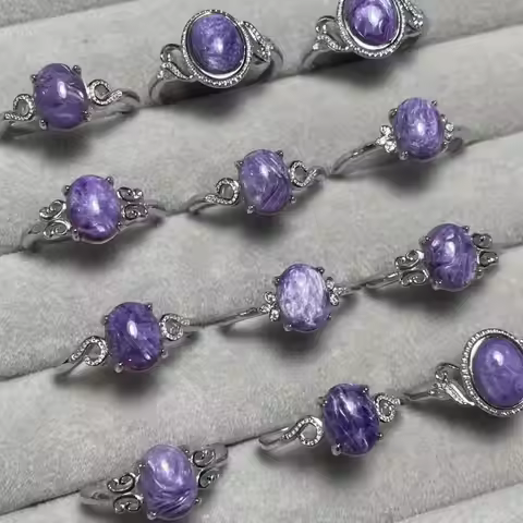 4rings natural charoite adjustable ring white copper ring for women ring for gift stone size approx7