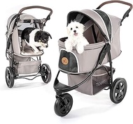 Hauck TOGfit Pet Roadster - Luxury Pet Stroller for Puppy, Senior Dog or Cat | Easy Foldable Three Wheels Travel Pet Jogger max. Loading 70 lb, Mattress Included - Gray