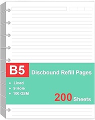 (2 Pack)9 Disc Discbound Refill Paper, Loose Leaf Paper, 9 Disc Prepunched Paper for Happy Planner Inserts, White Paper, Total 200 Sheets/400 Pages, College Ruled, 100gsm, 7 X 9.2.5 Inch