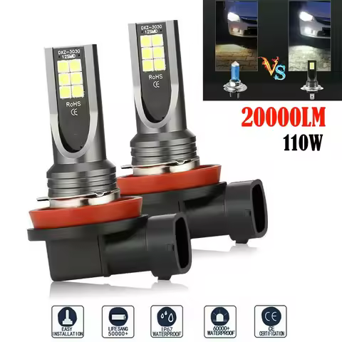 2Pcs H11 LED Headlight Fog Lights Bulb 110W 6000K 20000LM Auto Lamp Super Bright Car Fog Lights Day 