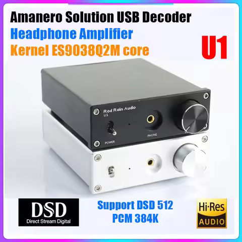 Rod Rain Audio U1 ES9038Q2M DAC Amanero USB Card 384KHz DSD512 Hifi Audio Decoder Headphone DAC Ampl
