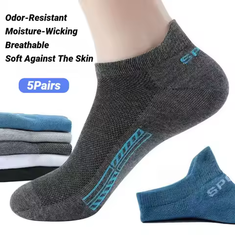 5Pairs High Quality Men Ankle Socks Breathable Cotton Sports Mesh Casual Athletic Summer Thin Cut Sh