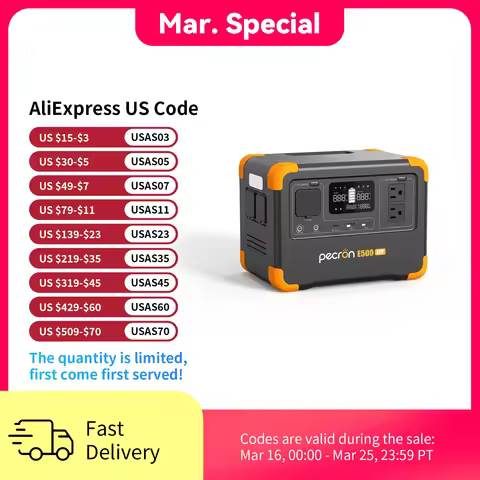 600W Pecron E500LFP Portable Power Station 576Wh LiFePO4 Battery Fast Charging Solar Generator for H