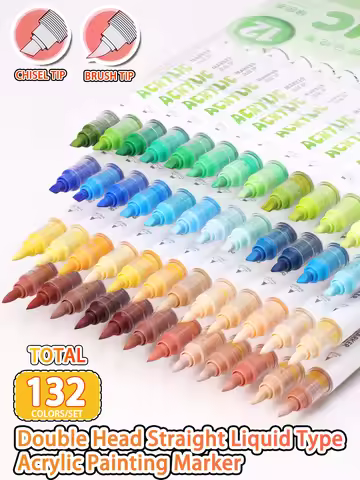 GuangNa 12/132 Colors Double Head Acrylic Painting Marker Straight Liquid Pype Acrylic Marker Pens S
