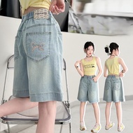 H74 Three-Quarter Shorts Polka Dot Denim With Bow Tie