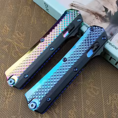 Micro Tech Glykon Blue Color Zinc Alloy Handle Self-Defense Pocket Knife Multifunctional Outdoor Cam