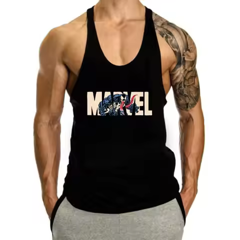 Men's Summer Tank Tops Male GYM Clothing Y2K Venom Graphics I-shaped Vest 100％ Cotton Fitness Muscle