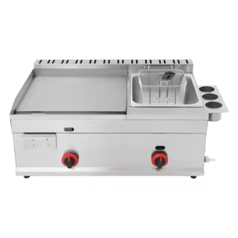6L Table Top Commercial Gas Deep Fryer 2 in 1 Deep Frying Machine with Flat Top Grill Griddle Stainl