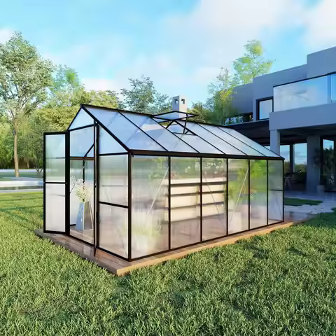 8X12 FT Polycarbonate Greenhouse, 6 FT Height Aluminum Large Green Houses for Outside Heavy Duty, Qu