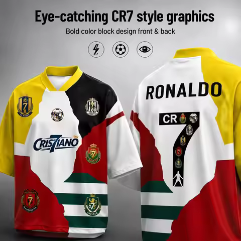Ronaldo No.7 Men's Football Clothes, Multi Colored V-Neck Football Clothes, Multiple Badges, Quick D