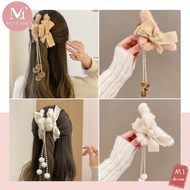 【READY STOCK AT MALAYSIA】Pearl tassel plush hair claw Hair Clip Korean Fashion Ribbon Hairclip Cute 