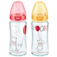NUK 迪士尼小熊維尼 寬口玻璃奶瓶(240ML) 紅色 + 中孔矽膠奶咀(1號) | 平行進口