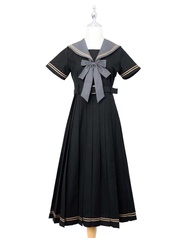 Original Bear Manor แขนยาว Naval Uniform เดรส สไตล์ญี่ปุ่นยาว กระโปรง กะลาสี ปกเสื้อ เดรส โพลีเอสเตอ