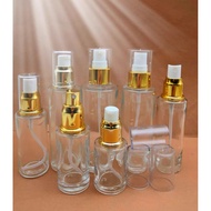 Transparent Glass Bottles with Gold Caps - Spray Bottles, Pump Bottles, Lotion Bottles, Toner Bottle