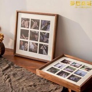 黑胡桃實木質九宮格相框掛牆免費洗照片做成相框擺臺寶寶照裝裱框