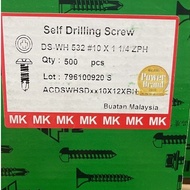 ~READY STOCK ~ MK 532 ZPH WAFER HEAD SELF DRILLING SCREW #10 1 1/4 ZPH 500 pcs (Box Pack)
