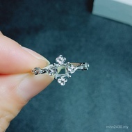 S925 Silver Ring 18k Simple Platinum Female Gold-Plated Inlaid Holder Empty Square 6mm Pliers 543 Go