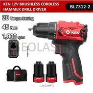 KEN 12V BL7312D BRUSHLESS CORDLESS HAMMER DRILL / DRIVER BL7312