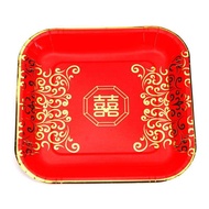 Wedding Celebration Disposable Paper Fruit Tray Red Creative Table Food Plate Simple Paper Plate Wed