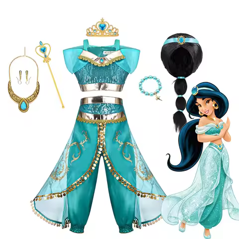 Jasmine Princess Dress for Girls Cosplay Aladdin Magic Lamp Costume Kids Halloween Birthday Carnival