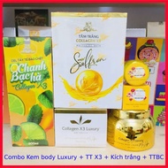 Combo 3 sản phẩm Kem Body Luxury Kích trắng X3 và Tắm trắng Collagen X3 Luxury Đông Anh Chính Hãng