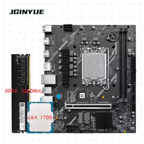 JGINYUE H610 Motherboard Set LGA1700 Support 12/13/14th Core DDR4 Dual Memory MAX 64GB 2x M2 NVME Ga