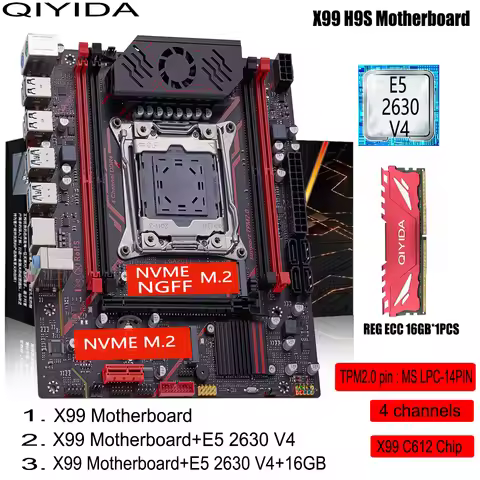 QIYIDA X99 H9S Motherboard Set Kit With LGA2011-3 Xeon E5 2630 V4 CPU DDR4 16GB REG ECC memory NVME 