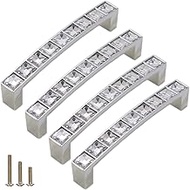 4 Pack U Shape Crystal Glass Rhinestone Cabinet Pulls Knobs Handles,Modern Decorated Shiny Dresser D
