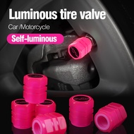 1/4Pcs Universal Sports Car Logo Fluorescent Pink Luminous Car Tires Valve Cap / Dustproof Self-lumi