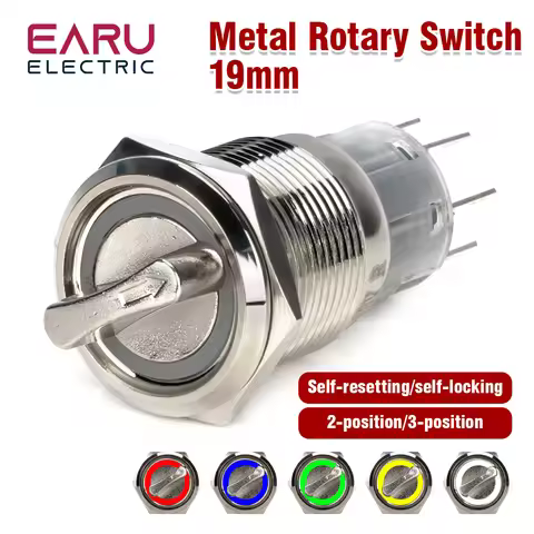 19mm Self-return Momentary Self-locking Fixation Waterproof DPDT Illuminated Metal Selector Rotary S