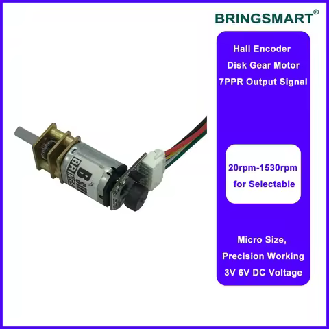 Bringsmart GB12-N20B DC Motor Encoder Mini Motor DC 12V High Speed 39-1500rpm Gear Brush Motor Intel