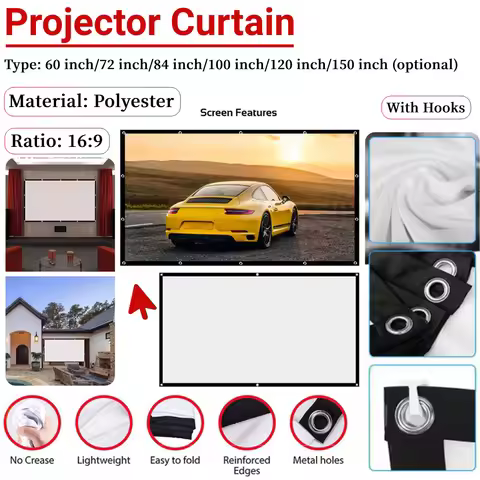 Office Projector Curtain 60/72/84/100/120/150 inch 16x9 Simple KTV Display Screen Household Bedroom 