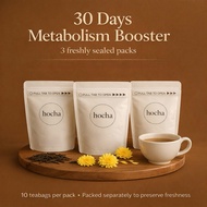 Hocha 30 Days Metabolism Booster Tea | 22 Years Aged Puer with Premium Chrysanthemum | 3 Packs x 10 