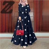 Retro Polka dots Pop Yeh Yeh Saloma Dress Women Muslim Elegant Casual Full Sleeve Dress Polkadot Mus