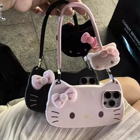 NEW Black Cool Pink Bow Handbag Phone Case For iPhone 16 15 14 13 Pro Max 16 Y2K Colorful Fashion Ka