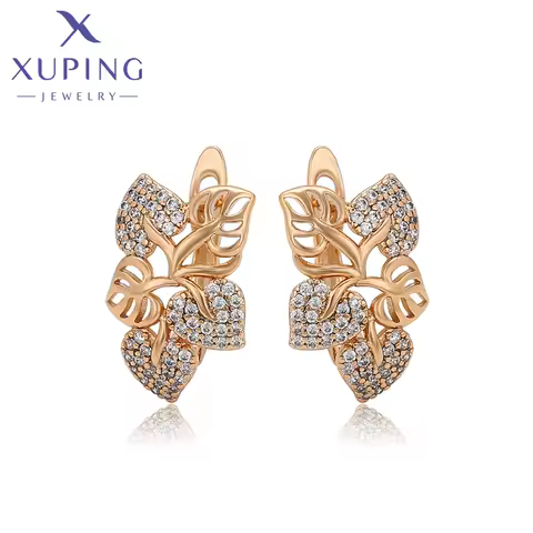 Xuping Jewelry Fashion Charms Earrings White Stone Popular Leaf Shape Huggies Earring for Women Gift