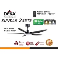 2SETS DEKA KRONOS 56" INCHES 5 BLADE REMOTE CONTROL CEILING FAN WITH LED 18W LIGHT 3 COLOR DIMMABLE 7SPEED DC MOTOR
