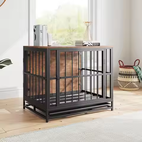 Dog Crate Furniture,Wooden Dog Kennel Indoor,Heavy Duty Dog Cage with Removable Tray, Dog House Doub