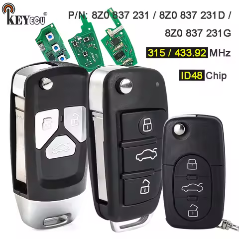 KEYECU 315MHz / 433.92MHz ID48 Chip 8Z0 837 231 / 8Z0 837 231D / 8Z0 837 231G Flip Remote Key Fob fo