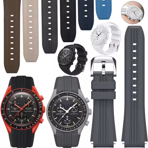 20mm Silicone Strap For Omega X Swatch Speedmaster Moonswatch Arc Curved End No Gap Watchband For Se