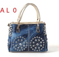 Womens Bags New 2026 Denim Bag Canvas Handbag With Rhinestones Woven Bag Fashionable Shoulder Bag Cr