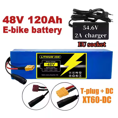 New 48V 120000mAh 2000W 13S3P XT60 48V Lithium-ion Battery Pack, Lithium Iron Phosphate Battery 120A